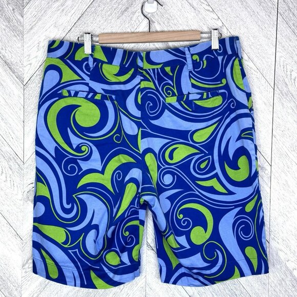 Loudmouth Golf Shorts Mens Size 38 Flat Front Chino Blue Geometric Print 11" - Picture 2 of 4